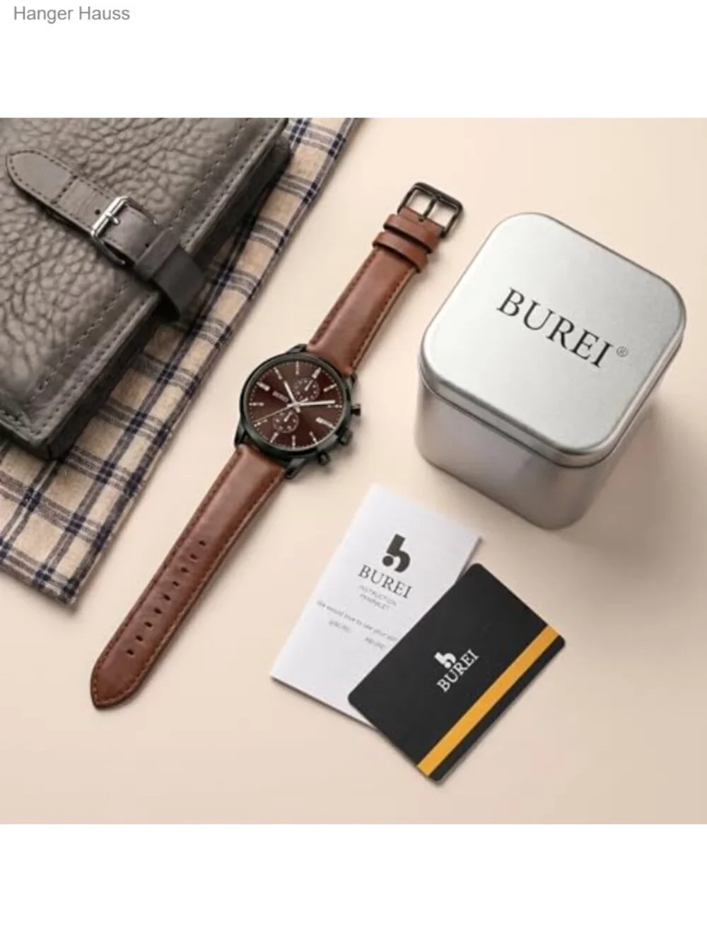 Men's Leather Chronograph Quartz Watch - Classic Multifunctional Lightweight,
